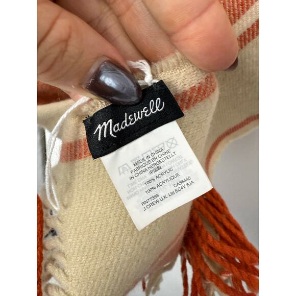 Madewell Twill Stripe Cape Scarf Muted Blush Multi Wrap Shawl Fringe One Size - Picture 6 of 6